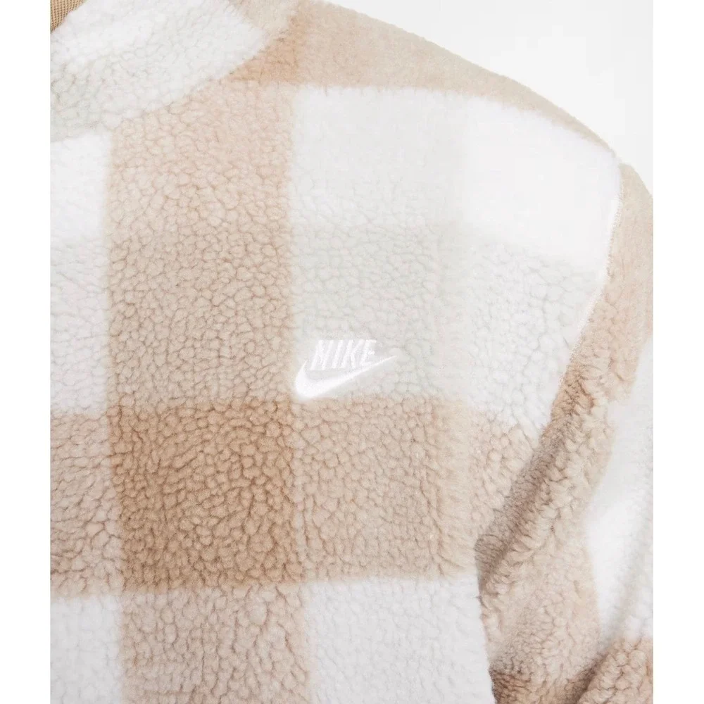 Nike Mens Sportswear Club Fleece Plaid Quarter Zip Pullover Khaki Sz XL  NEW